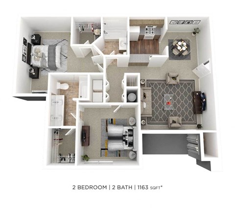 a floor plan of 2 bedroom 1 bath
